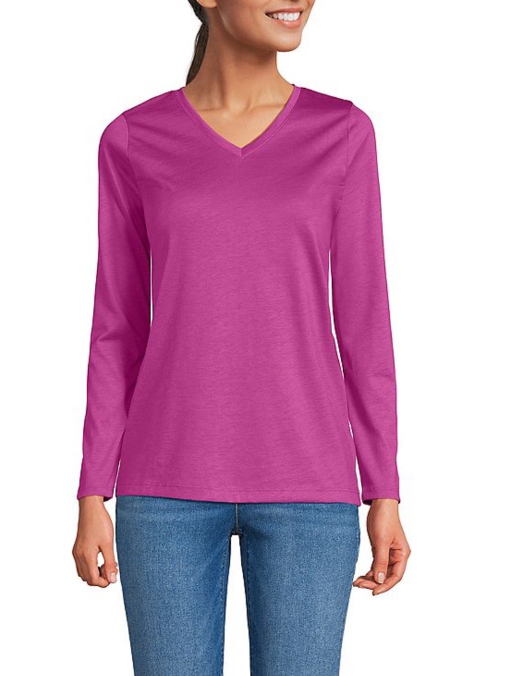 *NWT* Lands' End Supima Raspberry Sorbet L/S V Neck T-Shirt - Size 1X